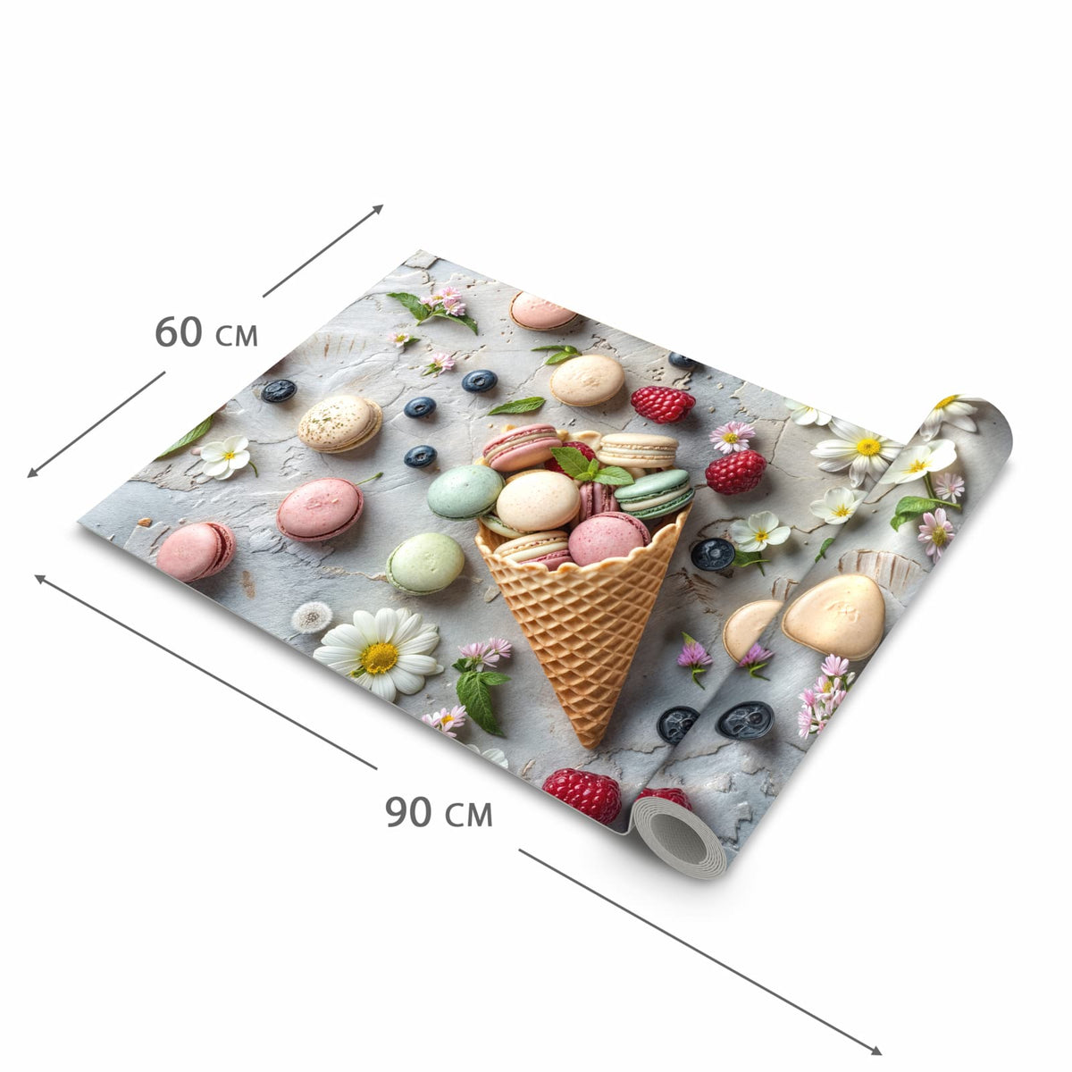 Langlebiger rutschfester Küchenteppich mit Motiv Macarons im Sommer in der Grösse 60x150 cm