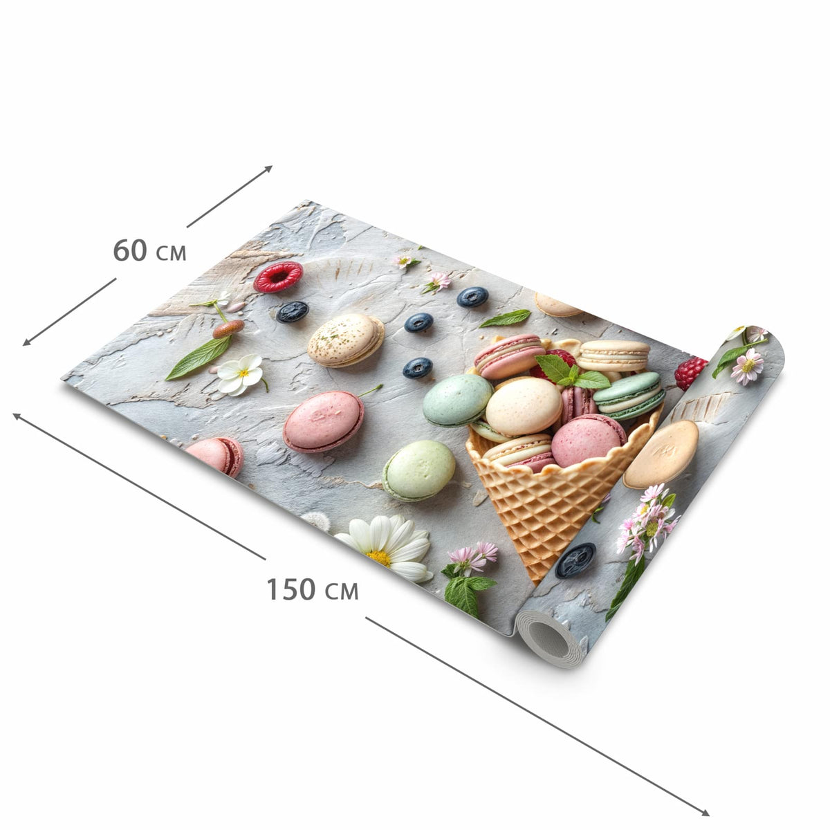Rutschfester Küchenteppich mit Motiv Macarons im Sommer in der Größe 60x150 cm für Trittkomfort
