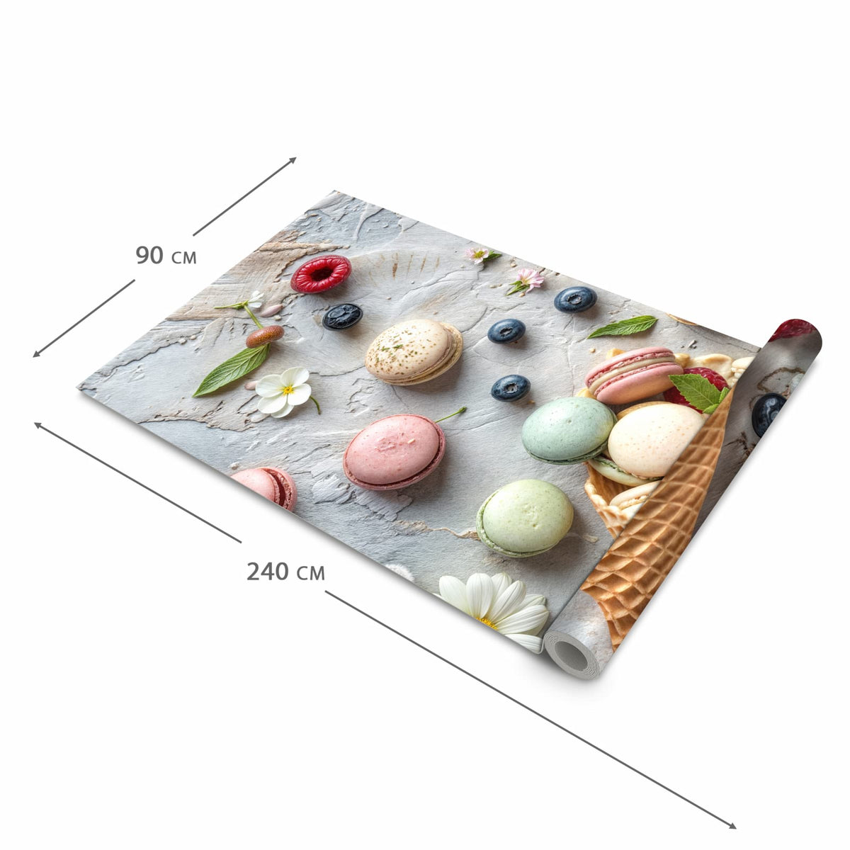 Rutschfester Küchenläufer mit Motiv Macarons im Sommer in der Grösse 60x180 cm für angenehme Haptik
