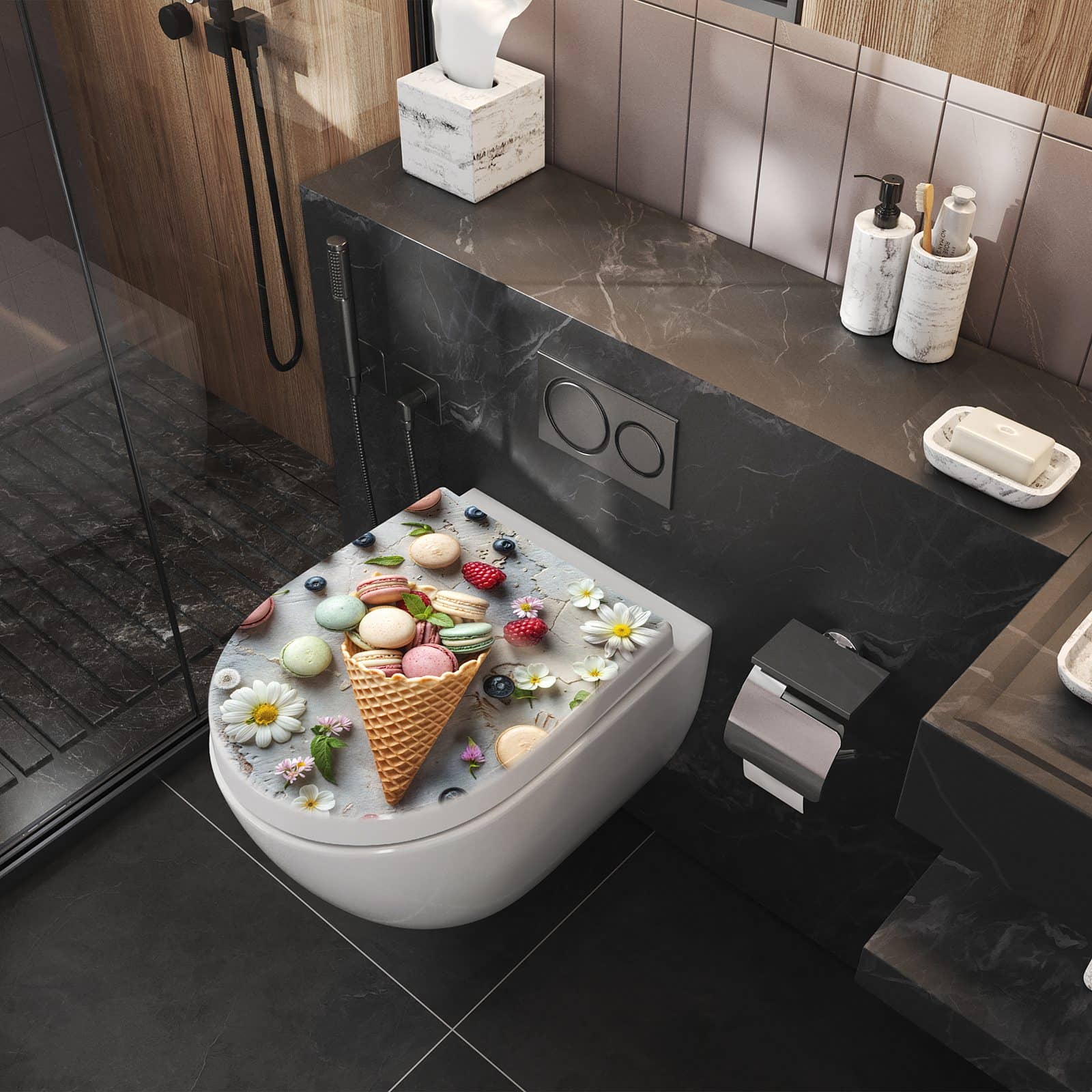 WC-Sitz mit Absenkautomatik Macarons im Sommer