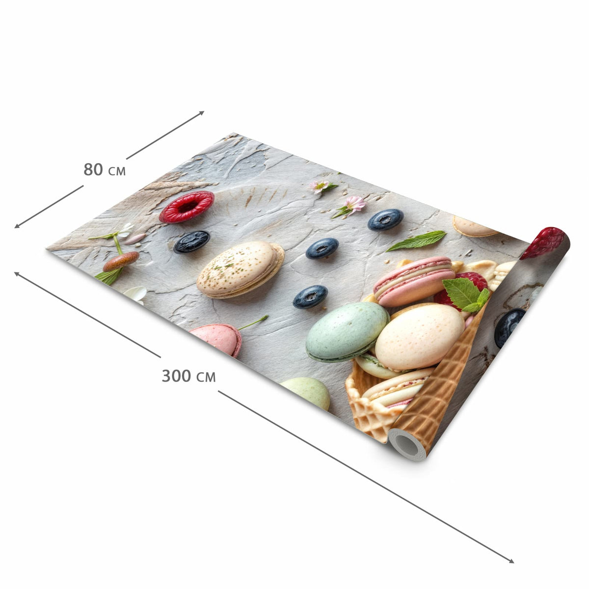 Rutschhemmender waschbarer Küchenläufer mit Motiv Macarons im Sommer in der Größe 60x180 cm
