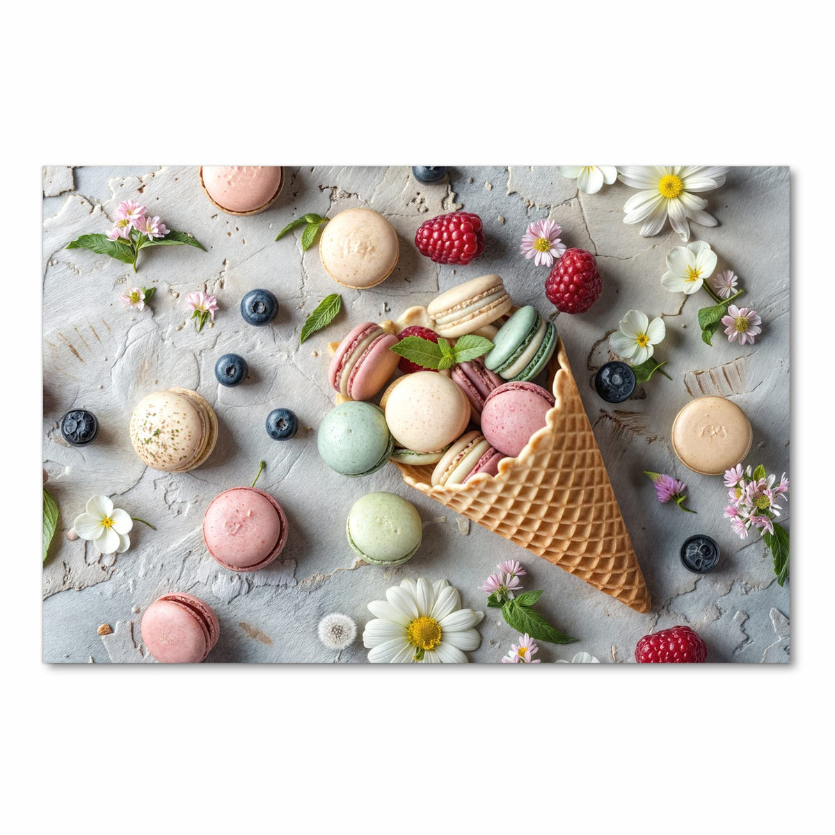 Küchenteppich mit Motiv Macarons im Sommer in Frontansicht für sicheres Aufbewahren