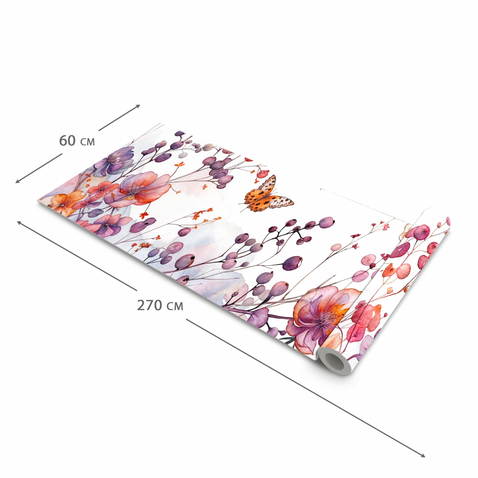 Bodenschonender rutschfester Küchenteppich mit Motiv Blumen und Schmetterlinge in der Grösse 60x150 cm