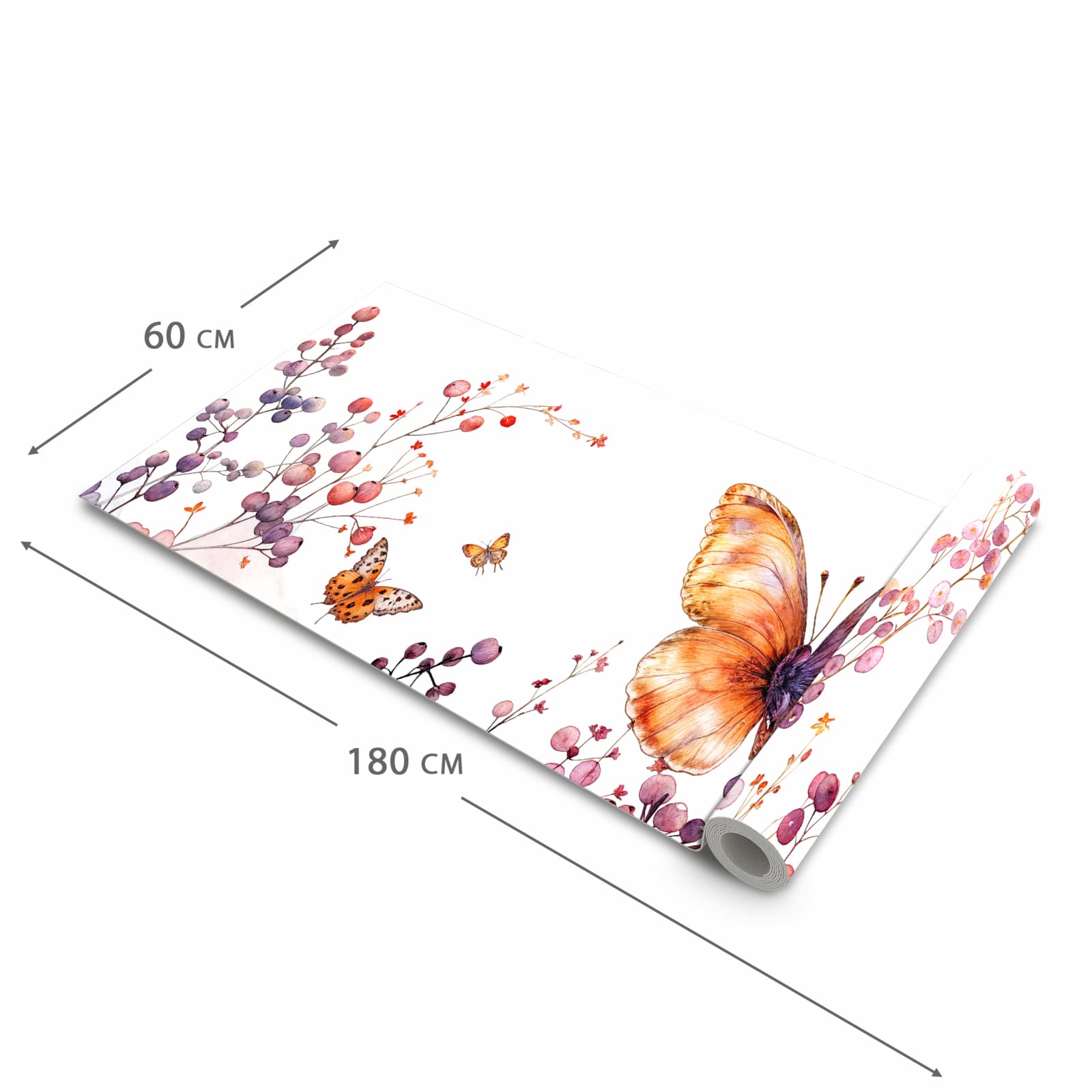 Rutschfester Läufer für Flur mit Motiv Blumen und Schmetterlinge in der Grösse 60x150 cm