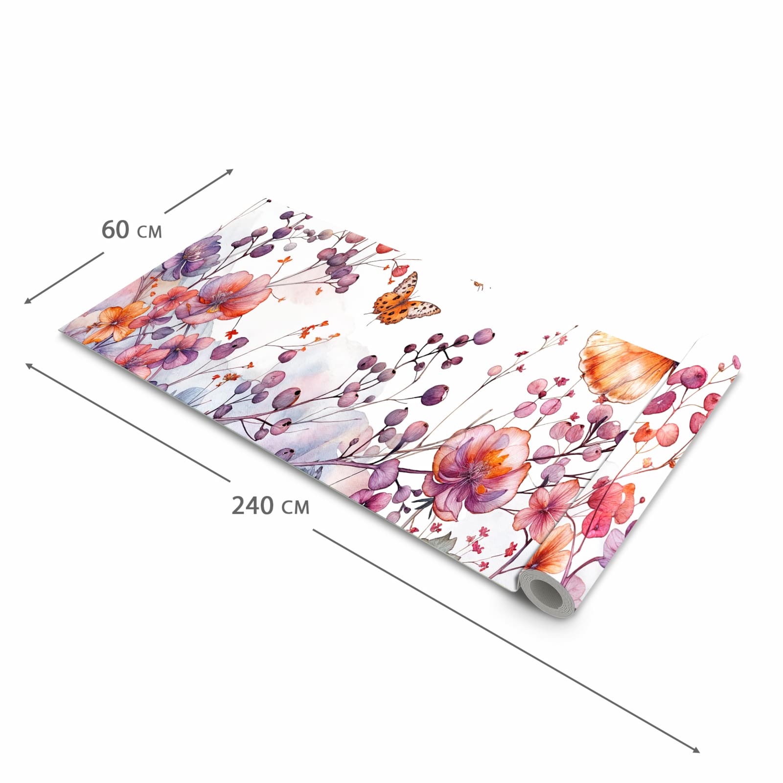 Feuchtigkeitsresistenter dünner Küchenteppich mit Motiv Blumen und Schmetterlinge in der Grösse 60x150 cm