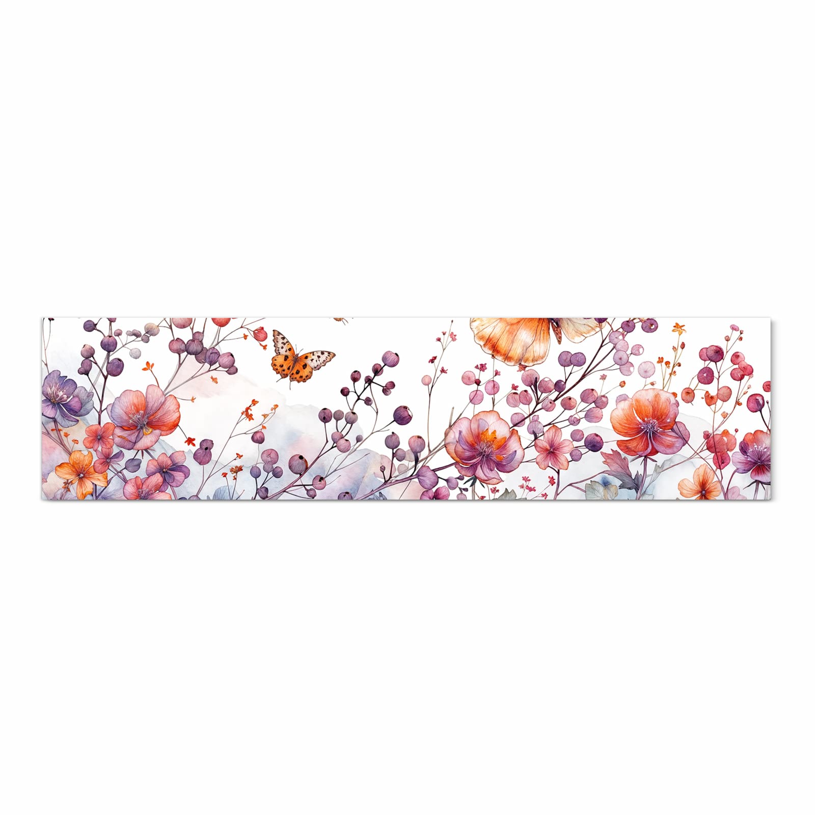 Rutschfester Küchenläufer mit Motiv Blumen und Schmetterlinge in Frontansicht für sicheren Stand