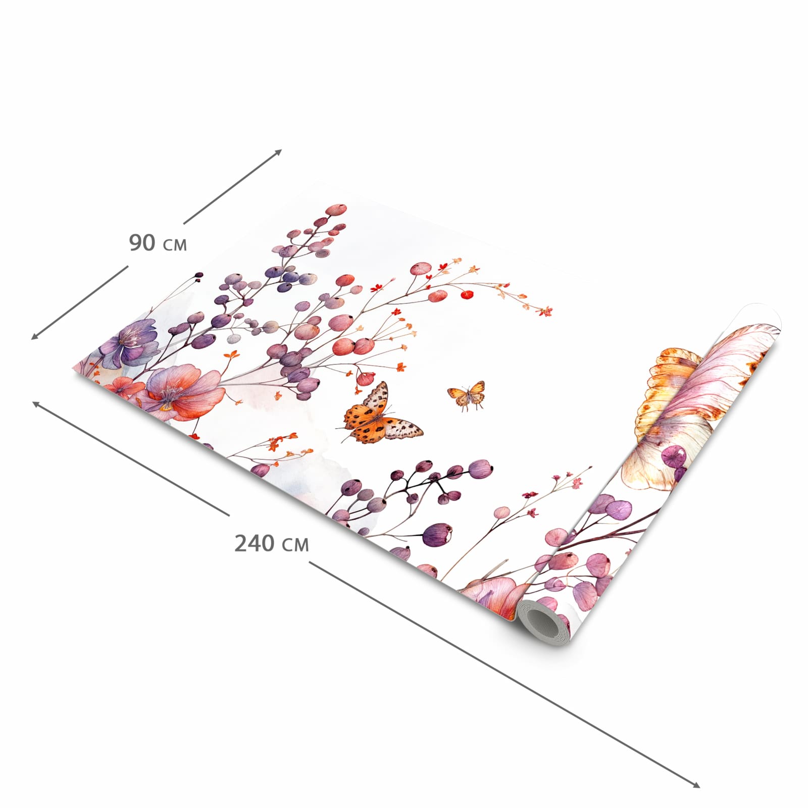 Abriebfester Küchenteppich mit Motiv Blumen und Schmetterlinge in der Grösse 60x150 cm