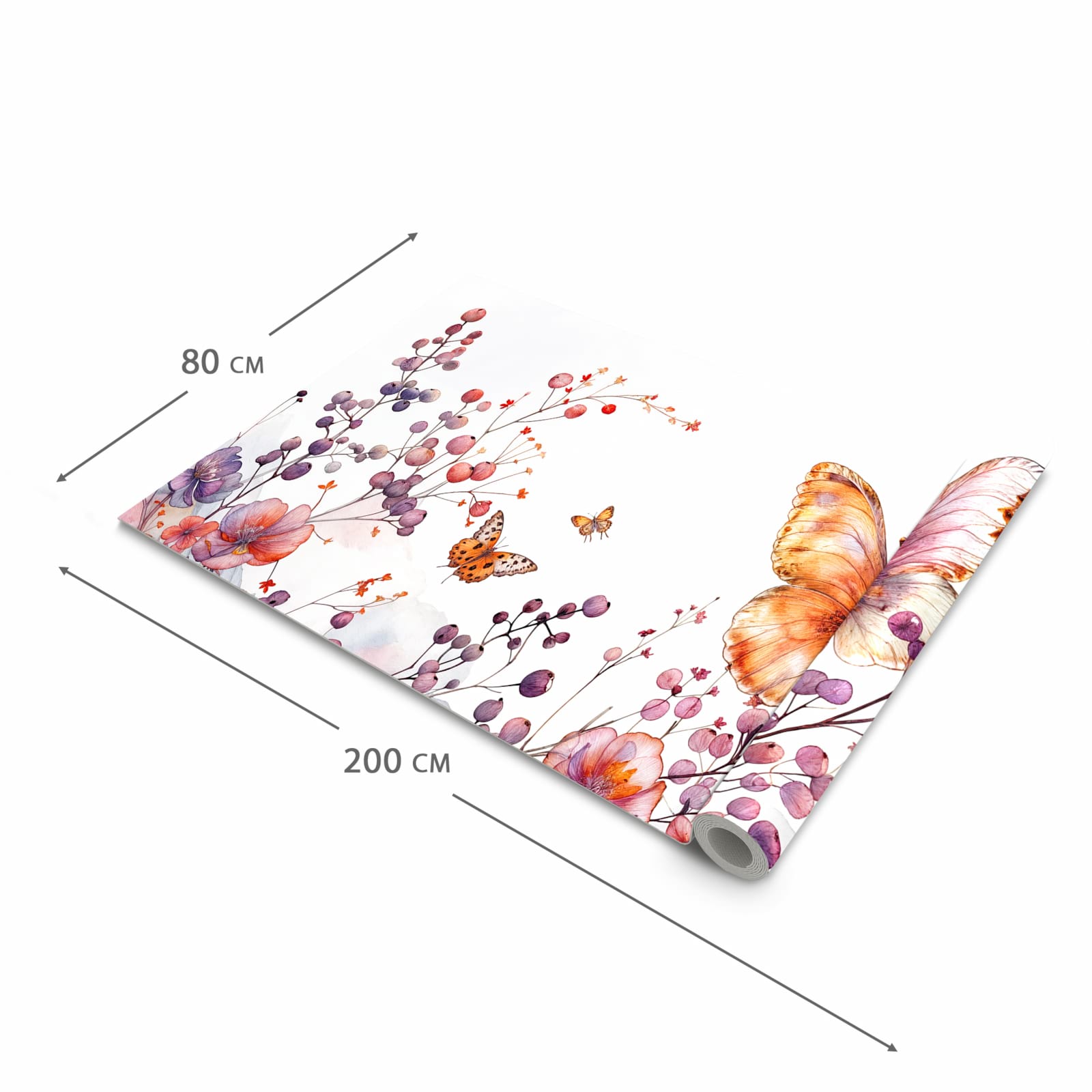 Farbbeständiger waschbarer Teppich Esstisch mit Motiv Blumen und Schmetterlinge in der Grösse 60x150 cm
