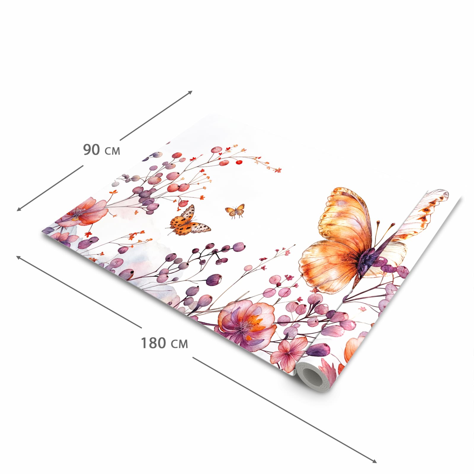 Geräuschdämpfender Küchenteppich mit Motiv Blumen und Schmetterlinge in der Grösse 60x150 cm