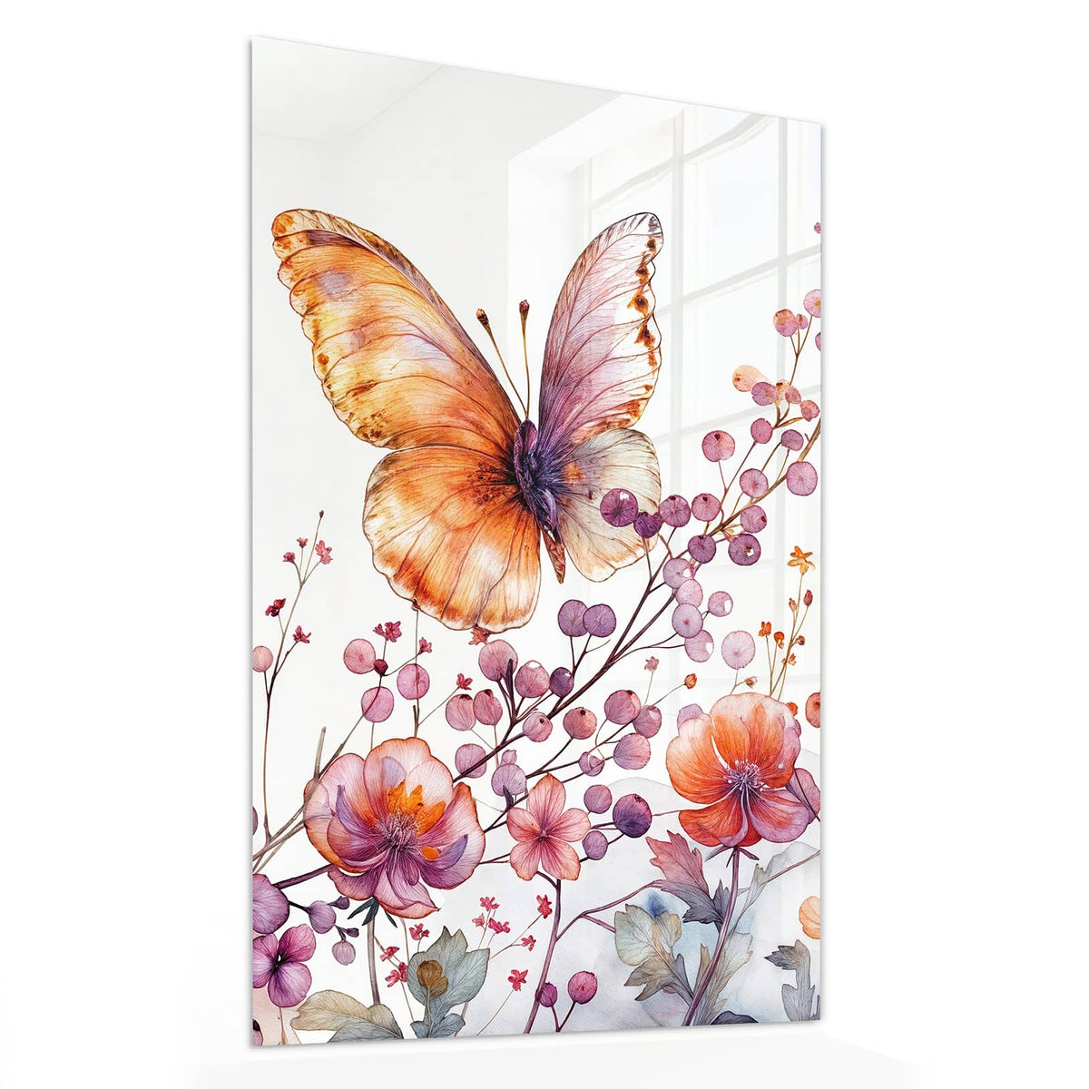 11 Größen – von 30 × 60 bis 60 × 150 cm – Wandbild - Falter über Blüten - Hochformat