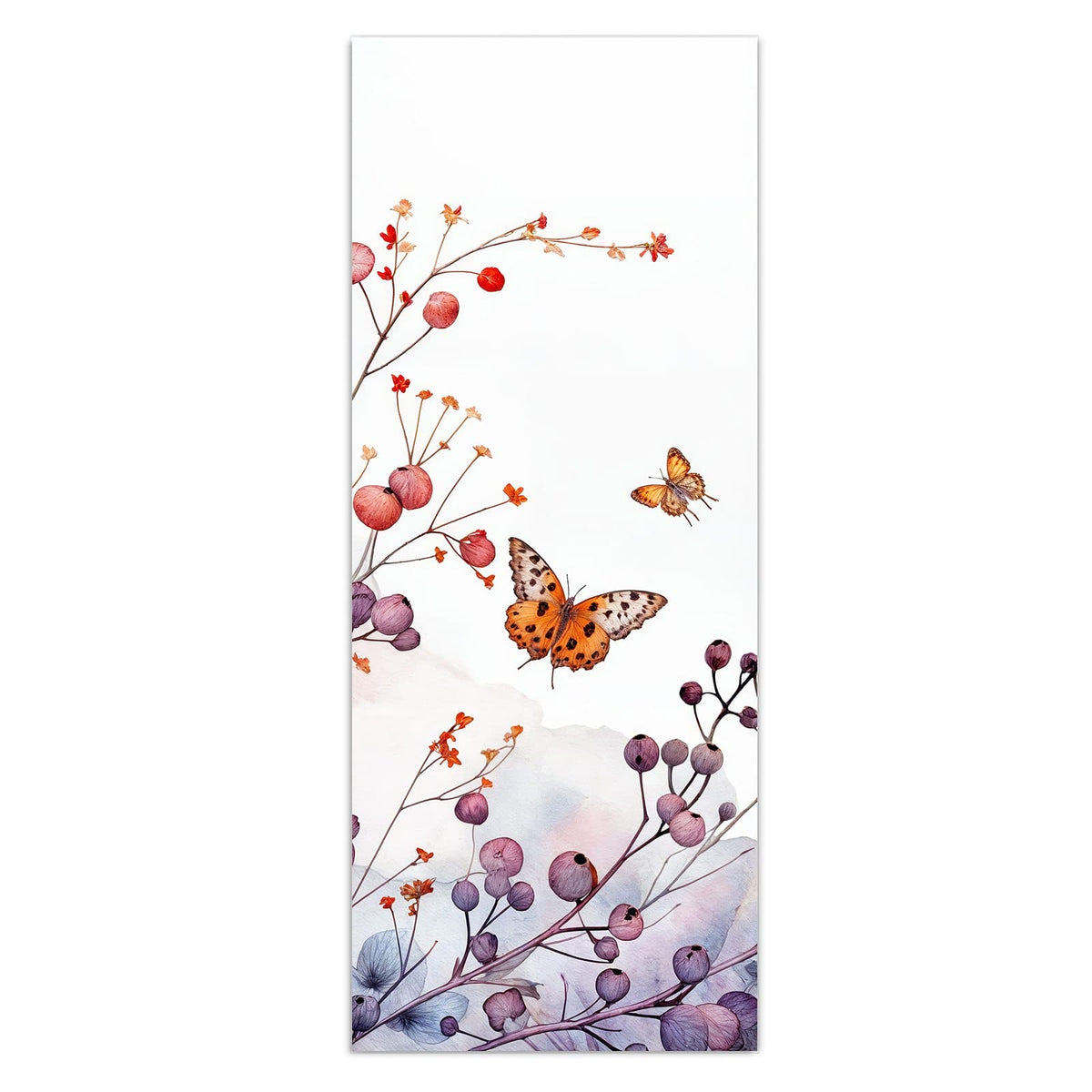 Wandbild - Falter über Blüten - Hochformat – Oranger Falter über rosa Blüten