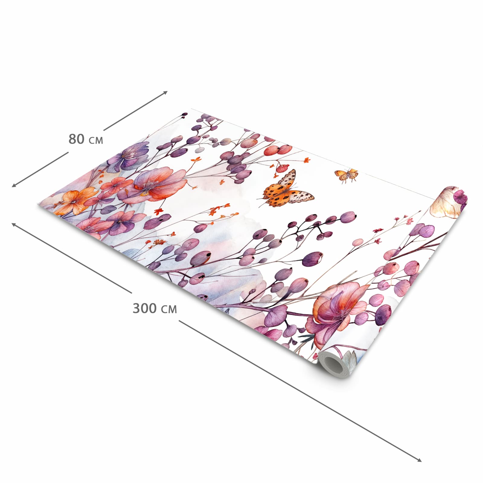 Zeitsparender Bodenläufer Teppich mit Motiv Blumen und Schmetterlinge in der Grösse 60x150 cm