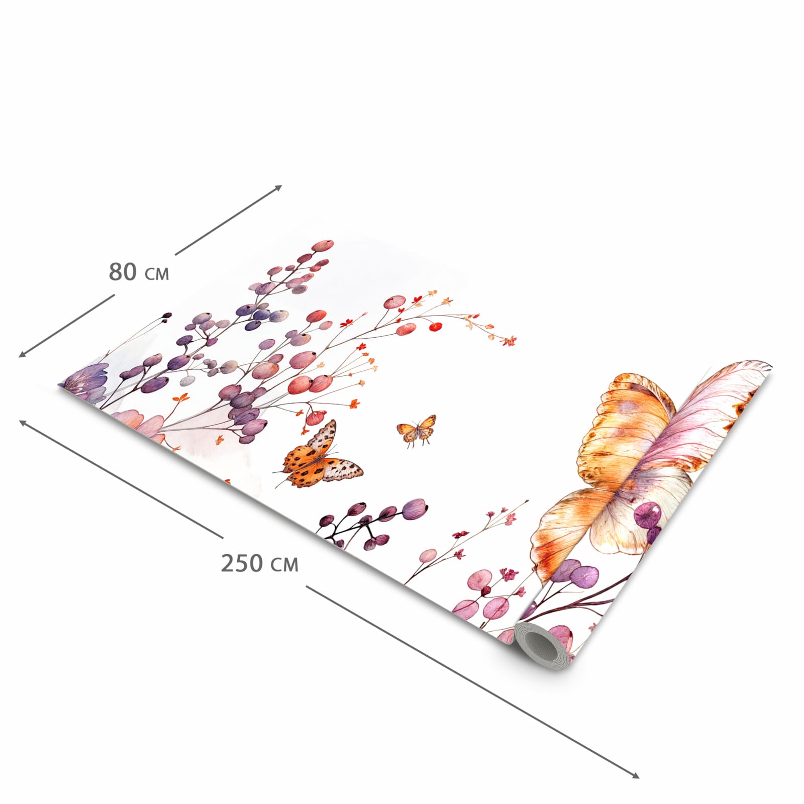 Formstabiler rutschfester Küchenteppich mit Motiv Blumen und Schmetterlinge in der Grösse 60x150 cm