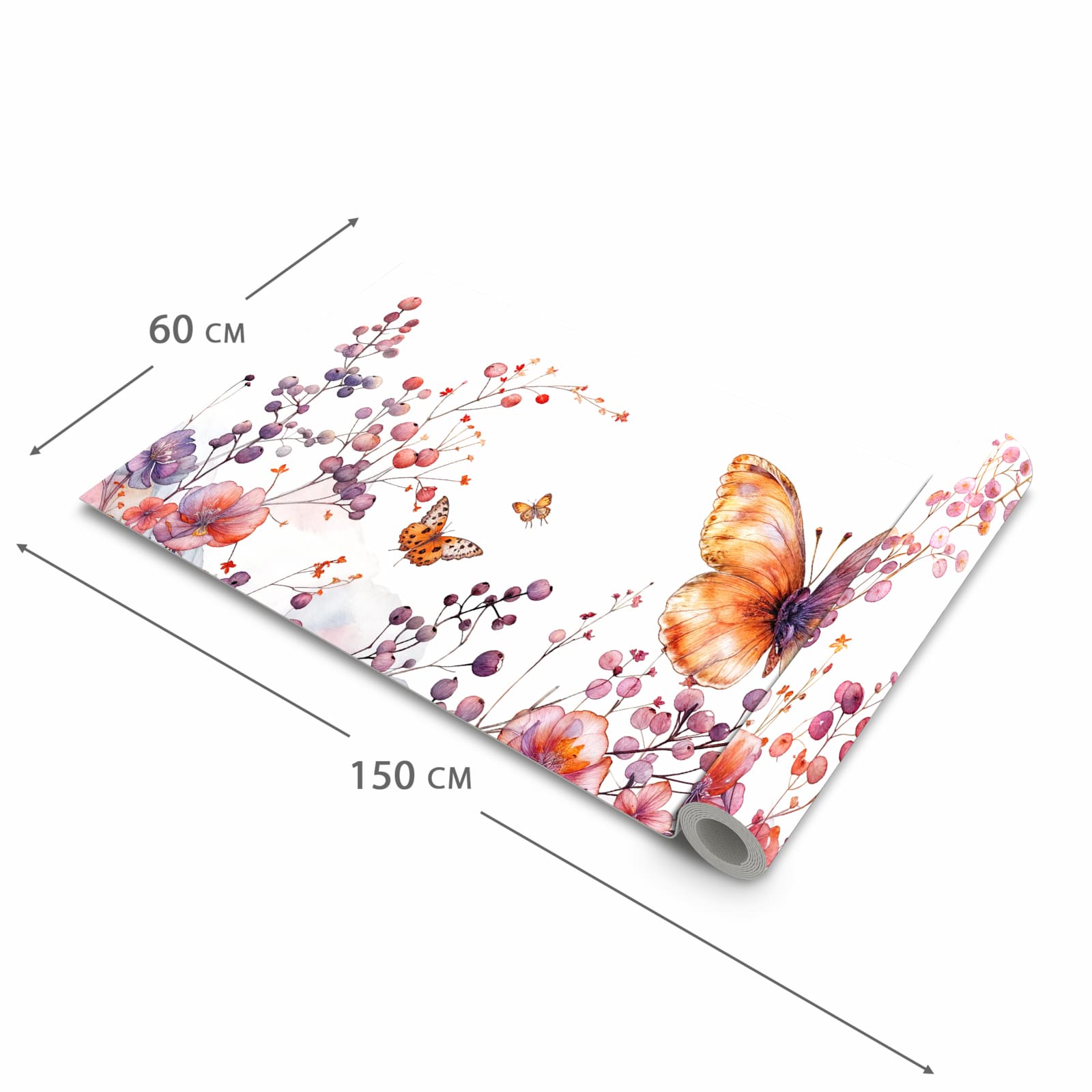 Langlebiger Läufer Eingangsbereich mit Motiv Blumen und Schmetterlinge in der Grösse 60x150 cm