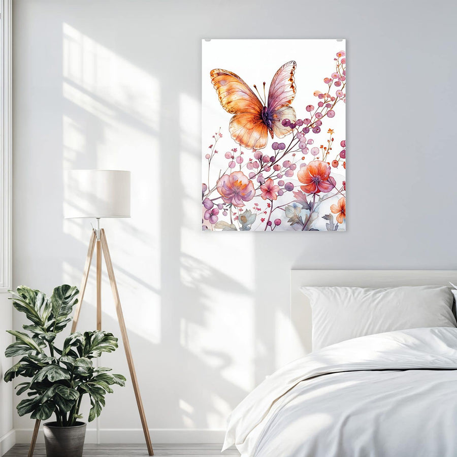 Maße Wandbild - Falter über Blüten - Hochformat