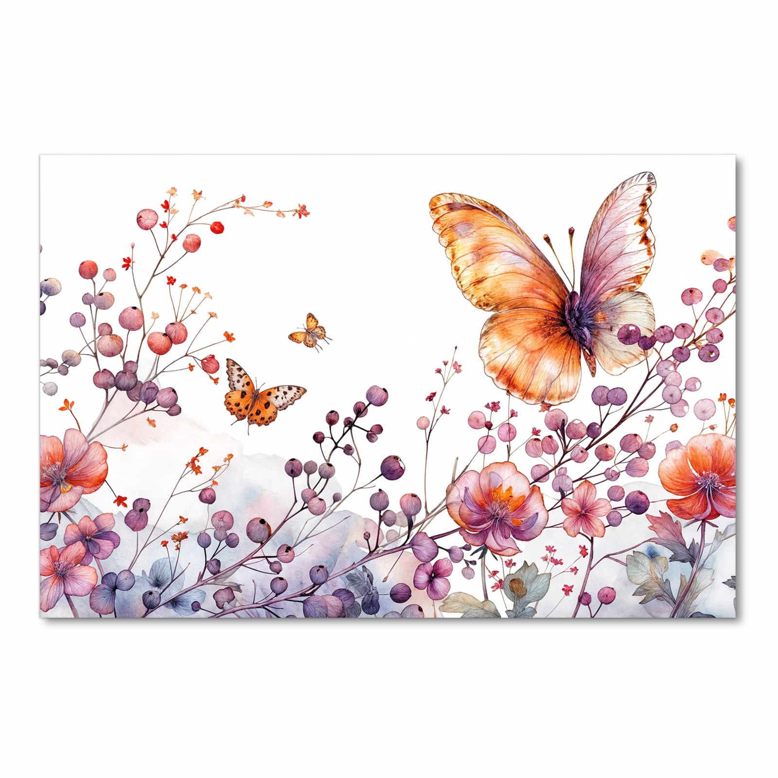 Hygienischer rutschfester Küchenläufer mit Motiv Blumen und Schmetterlinge in Frontansicht