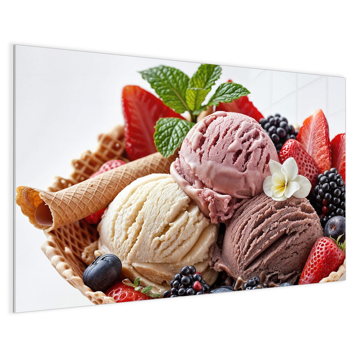 4 mm Glas statt lackiertem Blech – Magnettafel - Eiskugeln mit Beeren