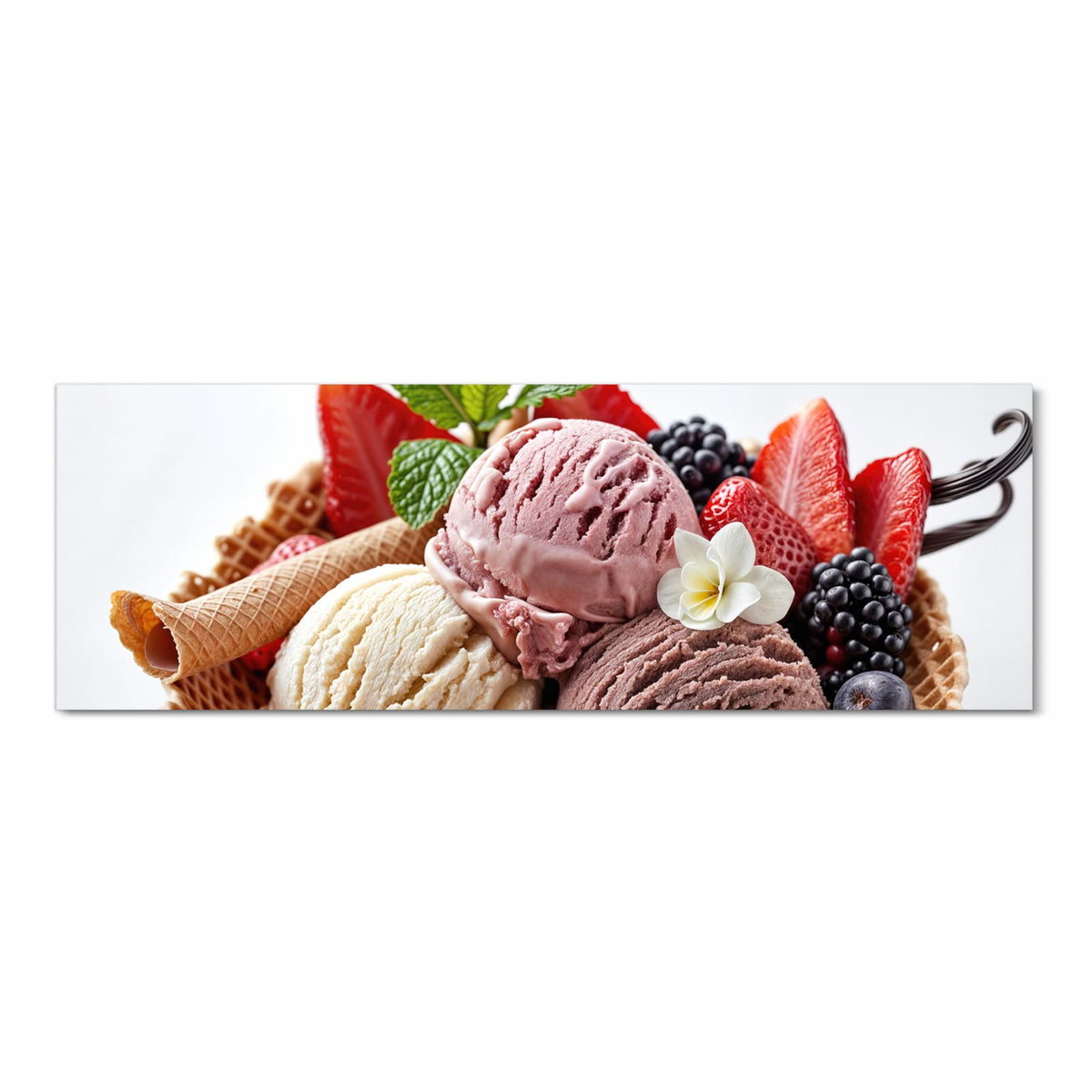 Geräuschdämpfender Bodenläufer mit Motiv Eiswaffelmit Obst in Frontansicht