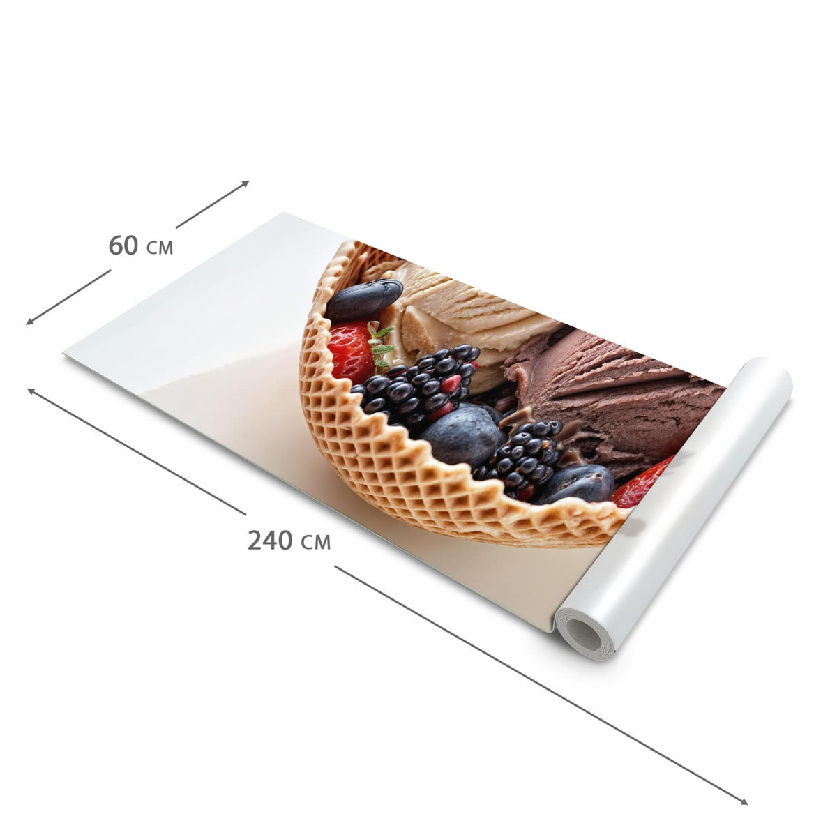 Geruchsneutraler Küchenläufer mit Motiv Eiswaffelmit Obst in der Grösse 60x120 cm