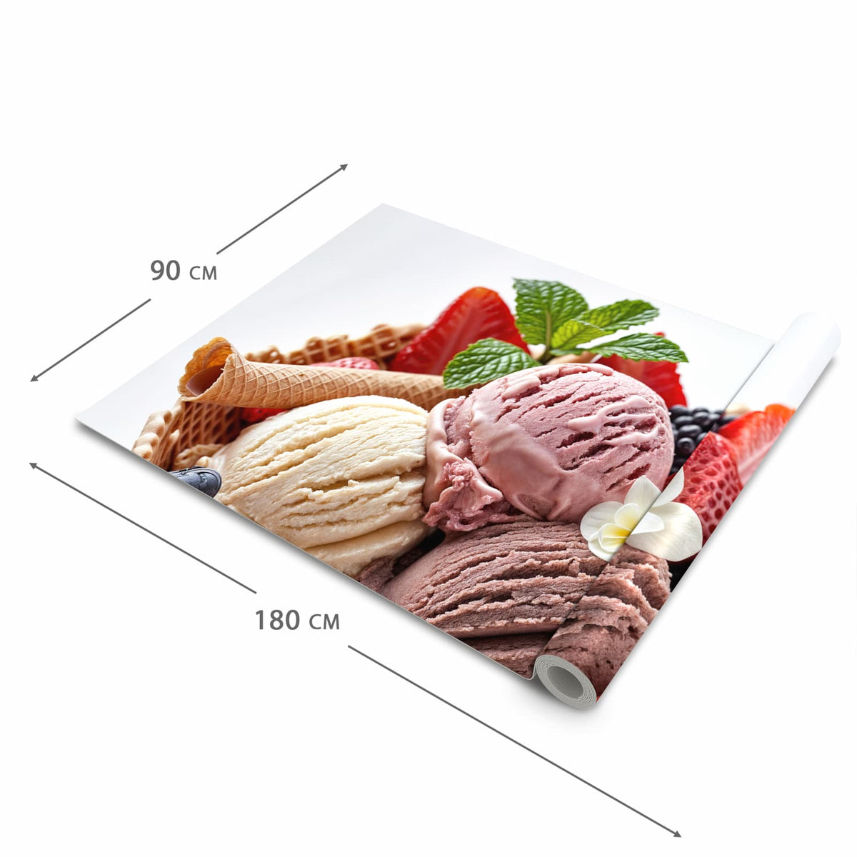 Hygienischer Küchenläufer mit Motiv Eiswaffelmit Obst in der Grösse 60x150 cm