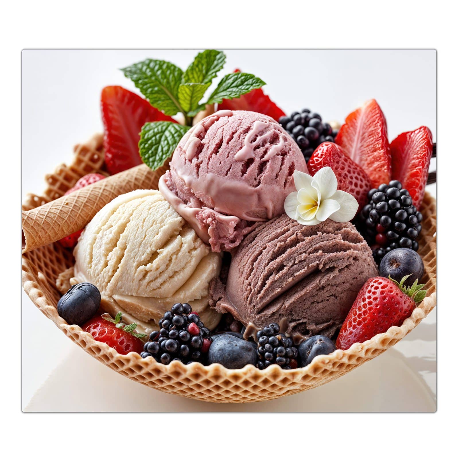 1-teilige Abdeckplatten Ceranfeld mit Eiswaffelmit Obst-Motiv in der Frontansicht