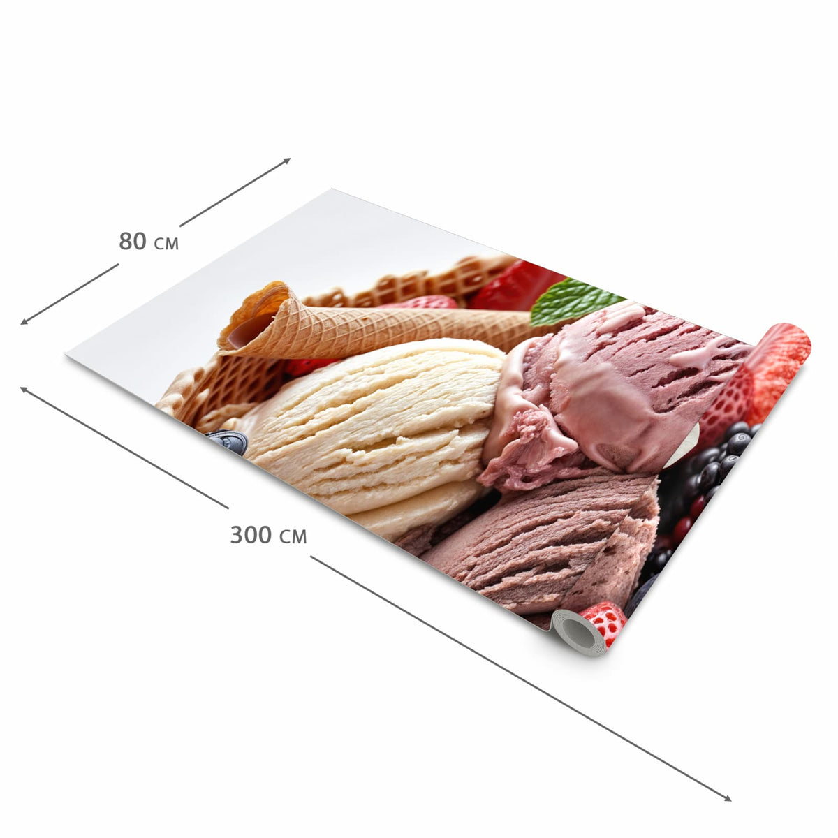 Teppichläufer Küche mit Motiv Eiswaffelmit Obst in der Grösse 60x150 cm - angenehme Haptik
