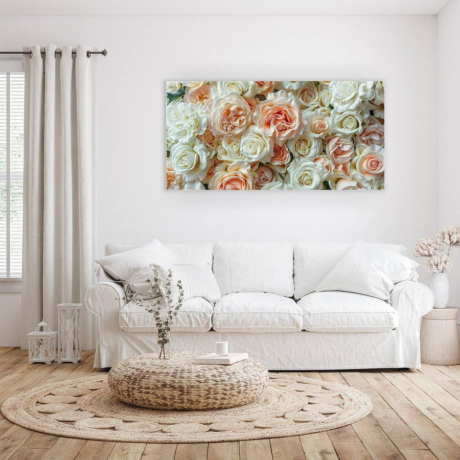 Maße Wandbild - Cremeweiße Rosen - Querformat