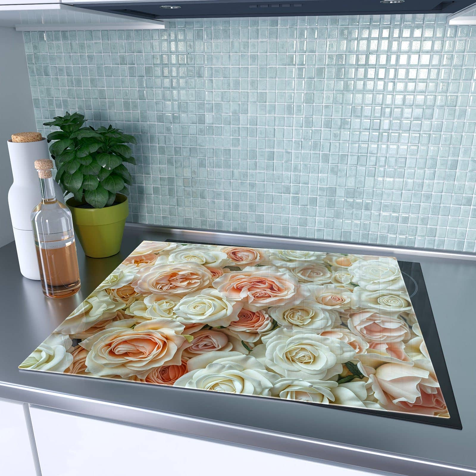 1-teilige Ceranfeldabdeckungen mit Rosenbouquet-Motiv auf dem Ceranfeld