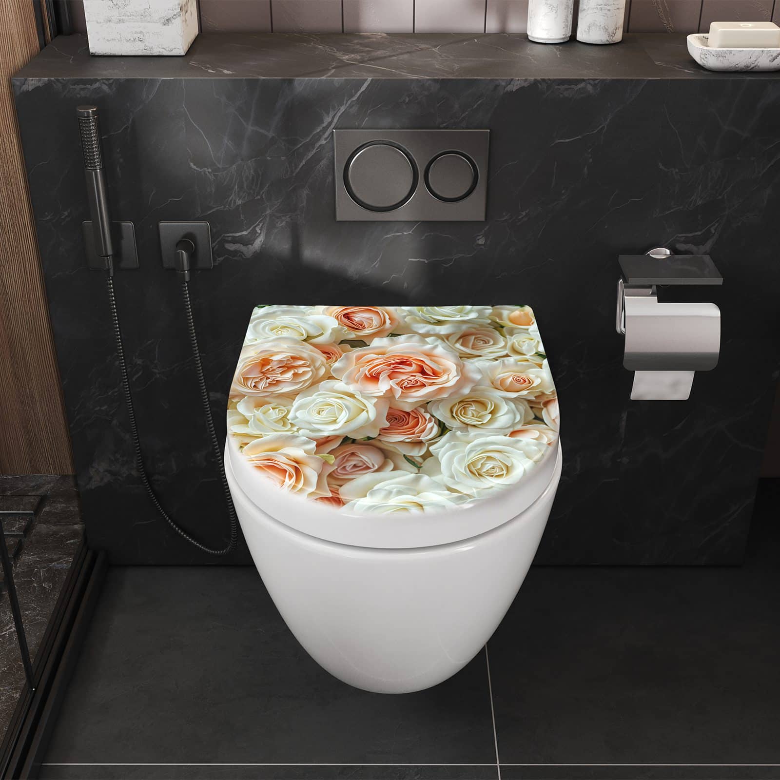 WC-Sitz mit Absenkautomatik Rosenbouquet