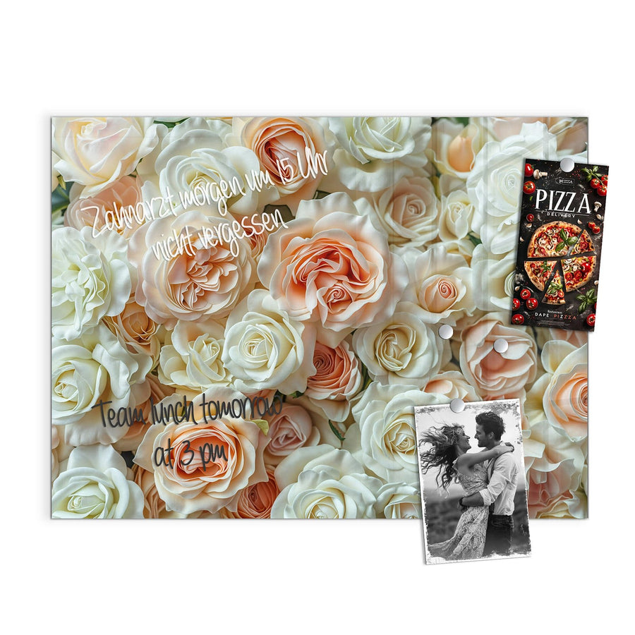 Maße Magnettafel - Cremeweiße Rosen