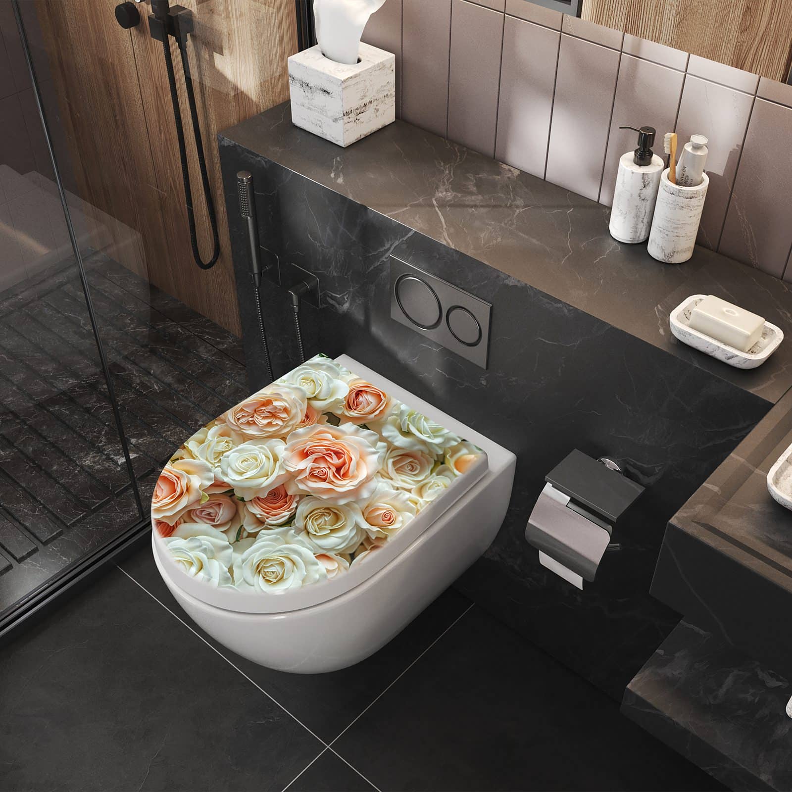 WC-Sitz mit Absenkautomatik Rosenbouquet