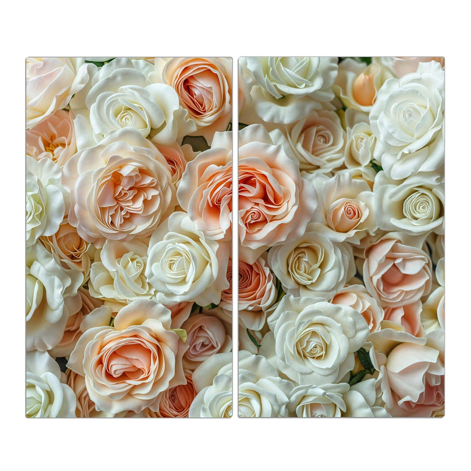 2-teilige Glasplatte für Herd mit Rosenbouquet-Motiv in der Frontansicht