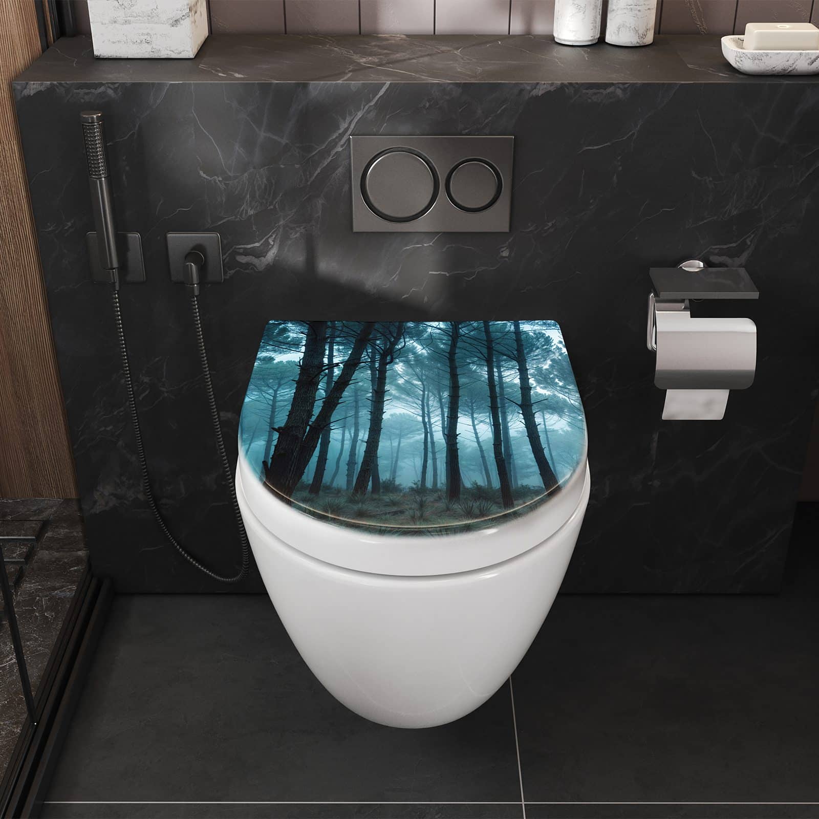 WC-Sitz mit Absenkautomatik Nebeliger Wald