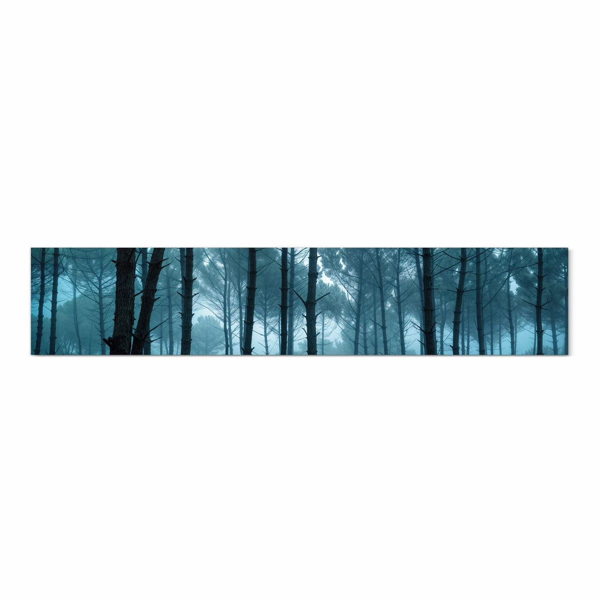 Geräuschdämpfender Läufer für die Küche mit Motiv Nebeliger Wald in Frontansicht
