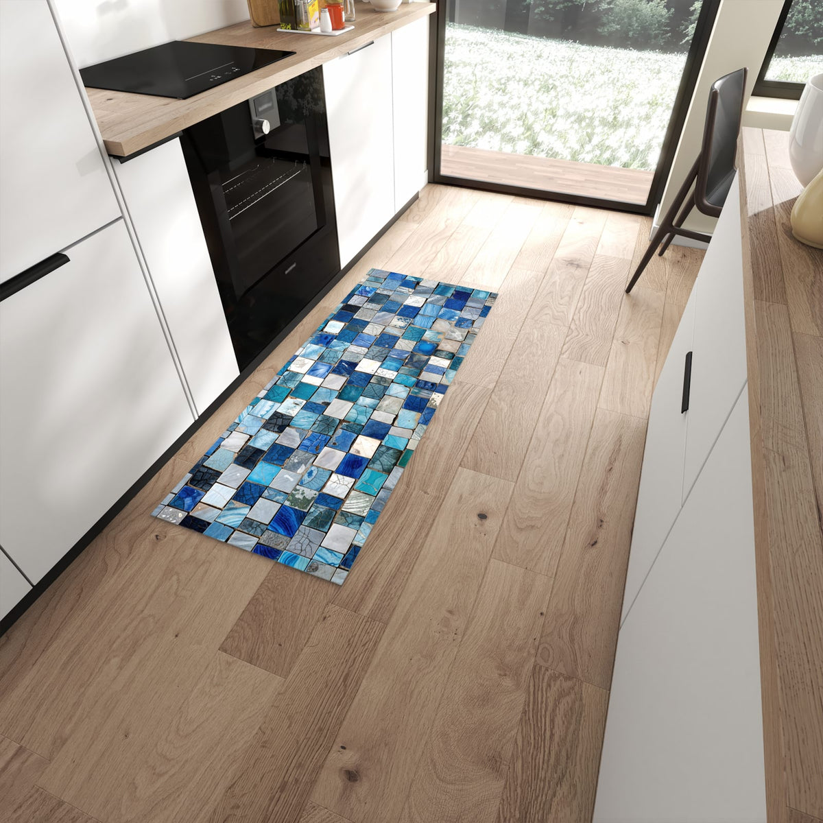 Komfortabler Küchenläufer mit Motiv Mosaikfliesenmuster in moderner Küche #grösse_60 x 150 cm