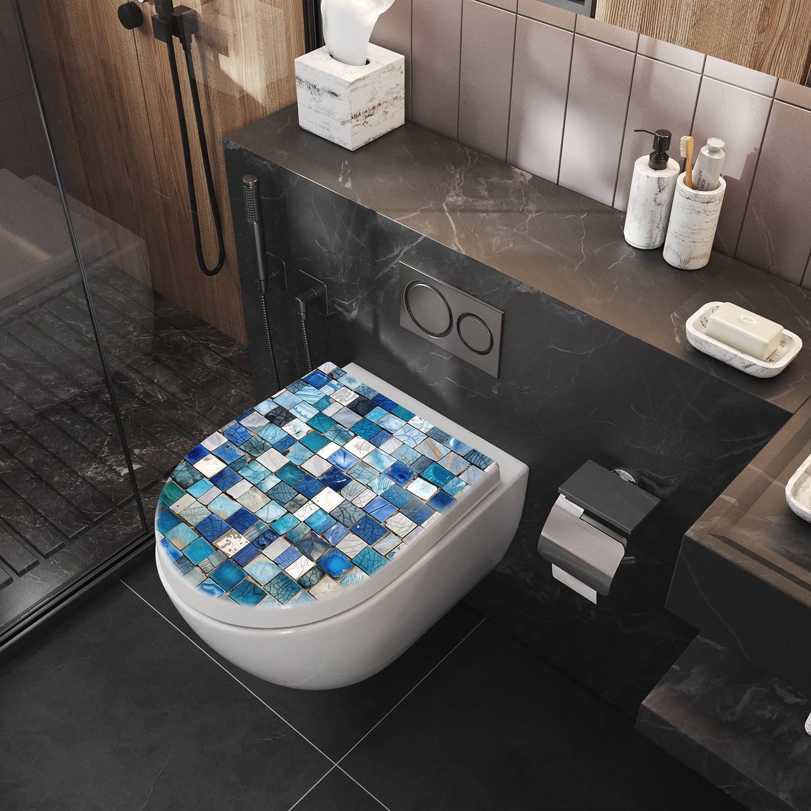 WC-Sitz mit Absenkautomatik Mosaikfliesenmuster