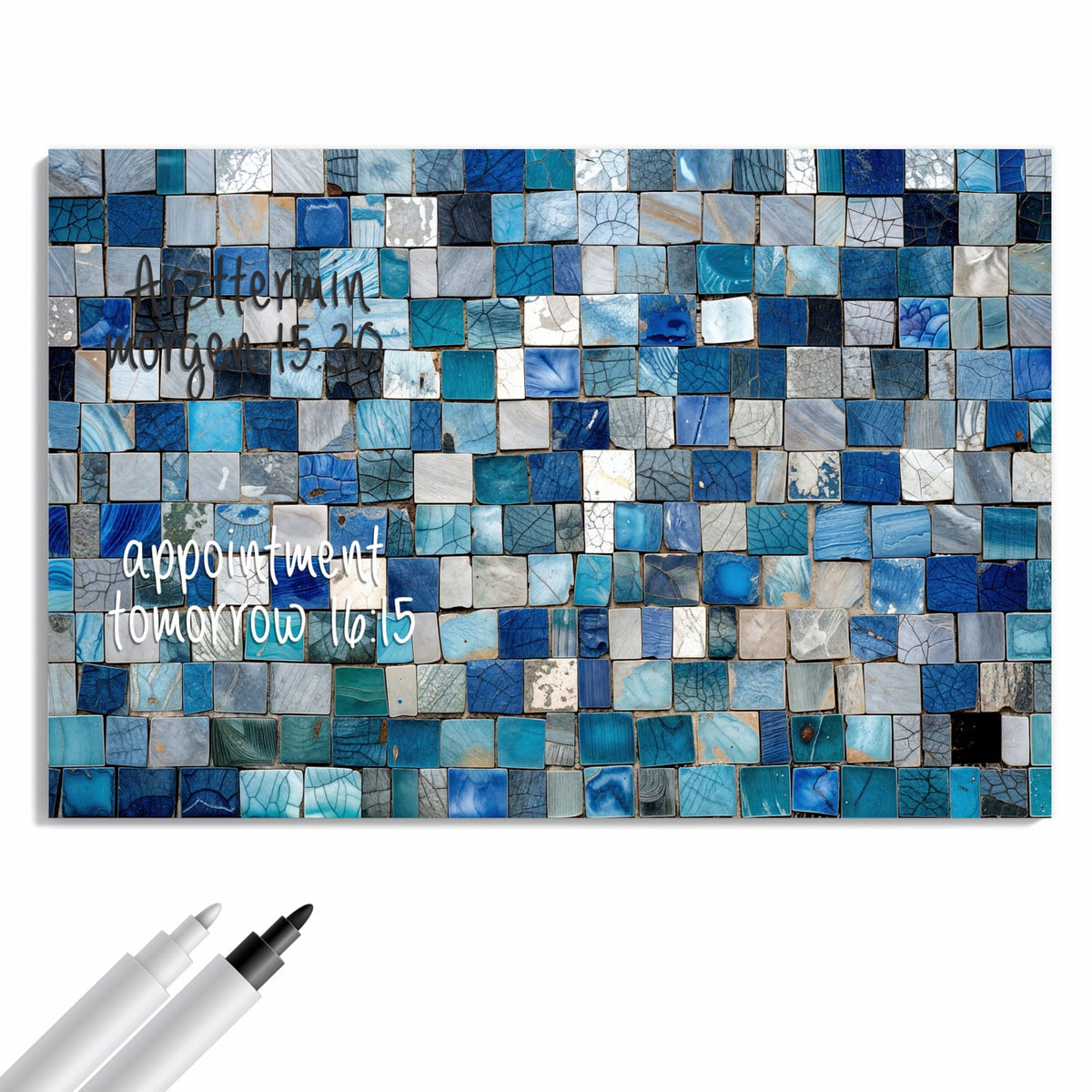 Beschreiben, abwischen, anheften – Metall Magnettafel - Blaue Marmorfliesen