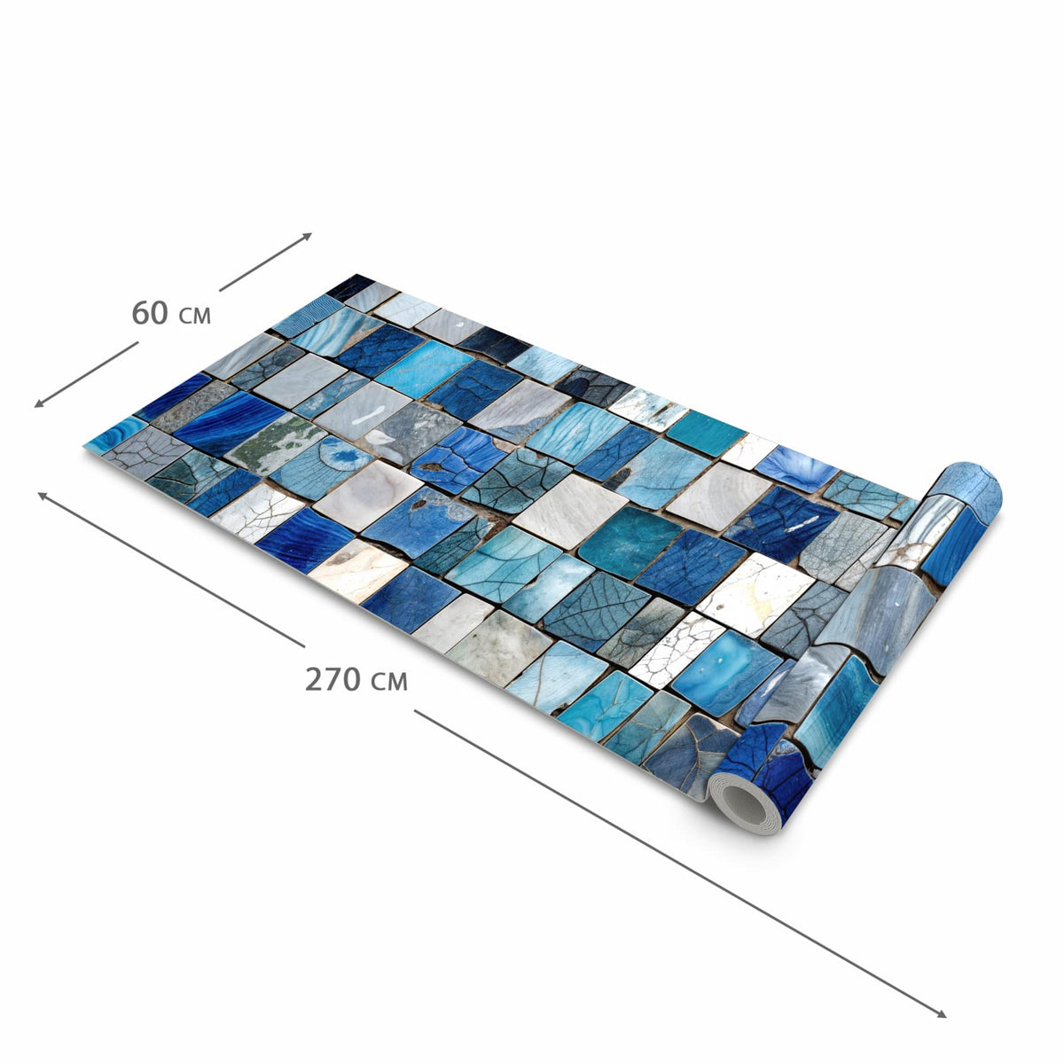 Bodenschonender großer Küchenteppich mit Motiv Mosaikfliesenmuster in der Größe 90x240 cm