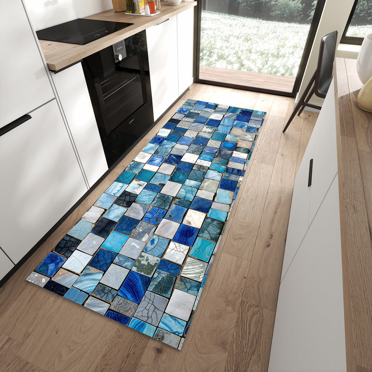 Küchenläufer mit Motiv Mosaikfliesenmuster für angenehme Haptik in moderner Küche