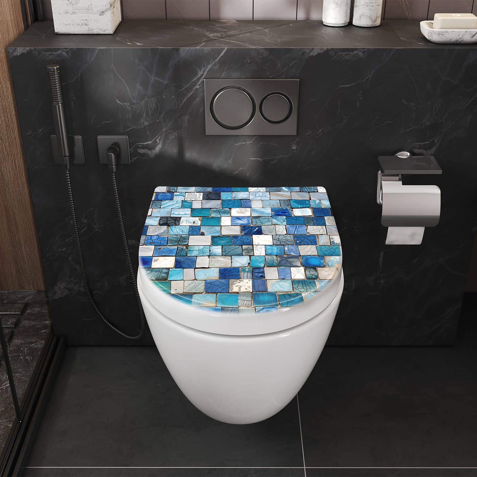 WC-Sitz mit Absenkautomatik Mosaikfliesenmuster