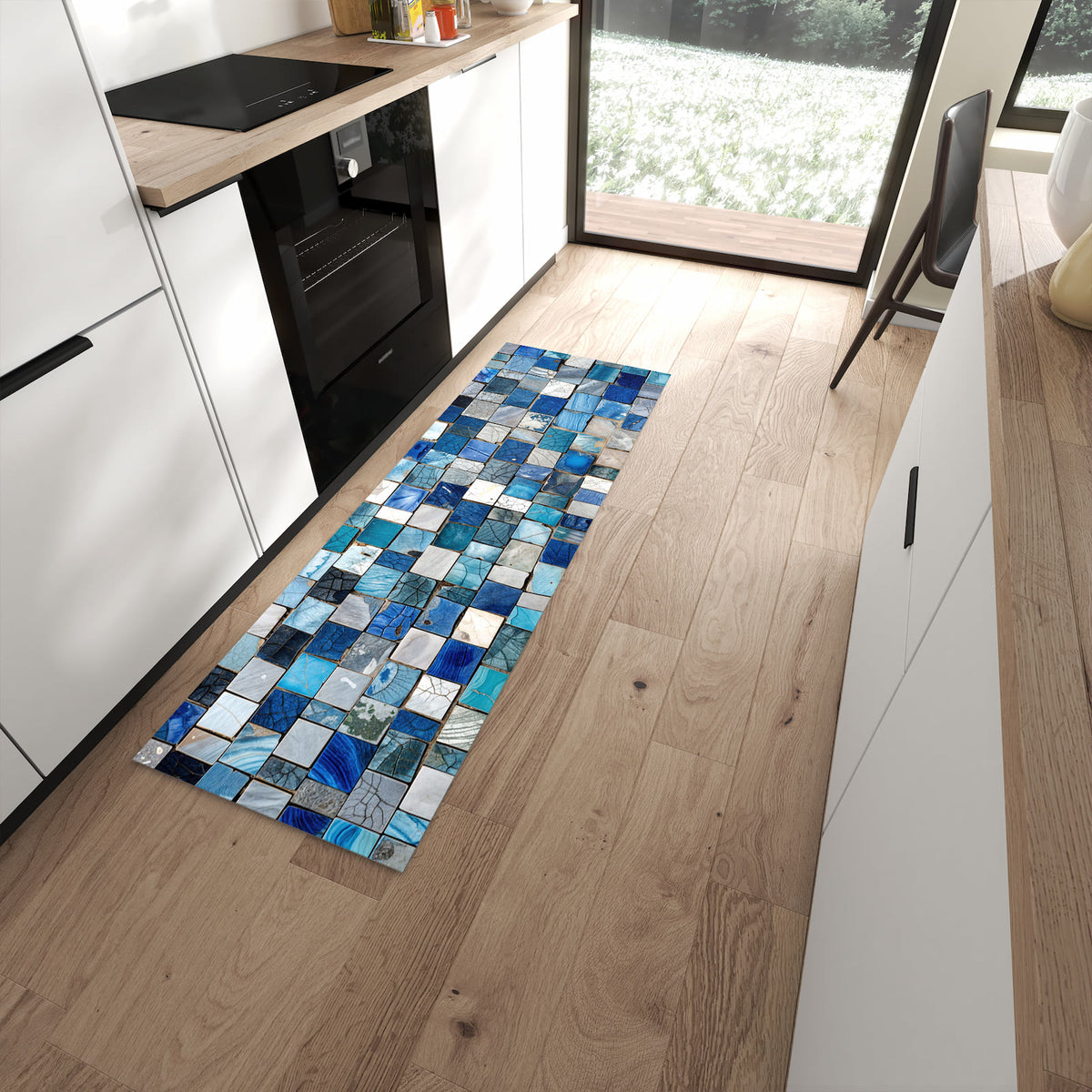 Wasserabweisender Küchenläufer mit Motiv Mosaikfliesenmuster in moderner Küche