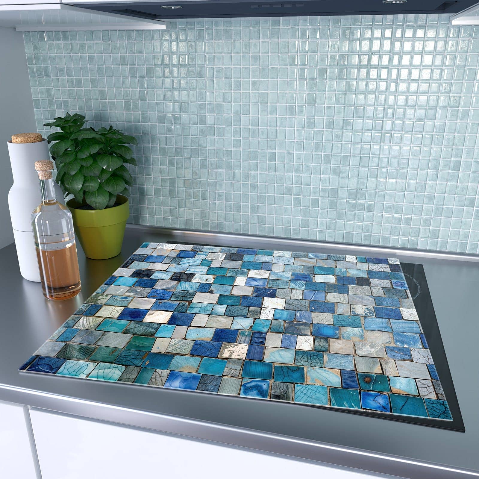 1-teilige Abdeckung für Herdplatte mit Mosaikfliesenmuster-Motiv auf dem Ceranfeld
