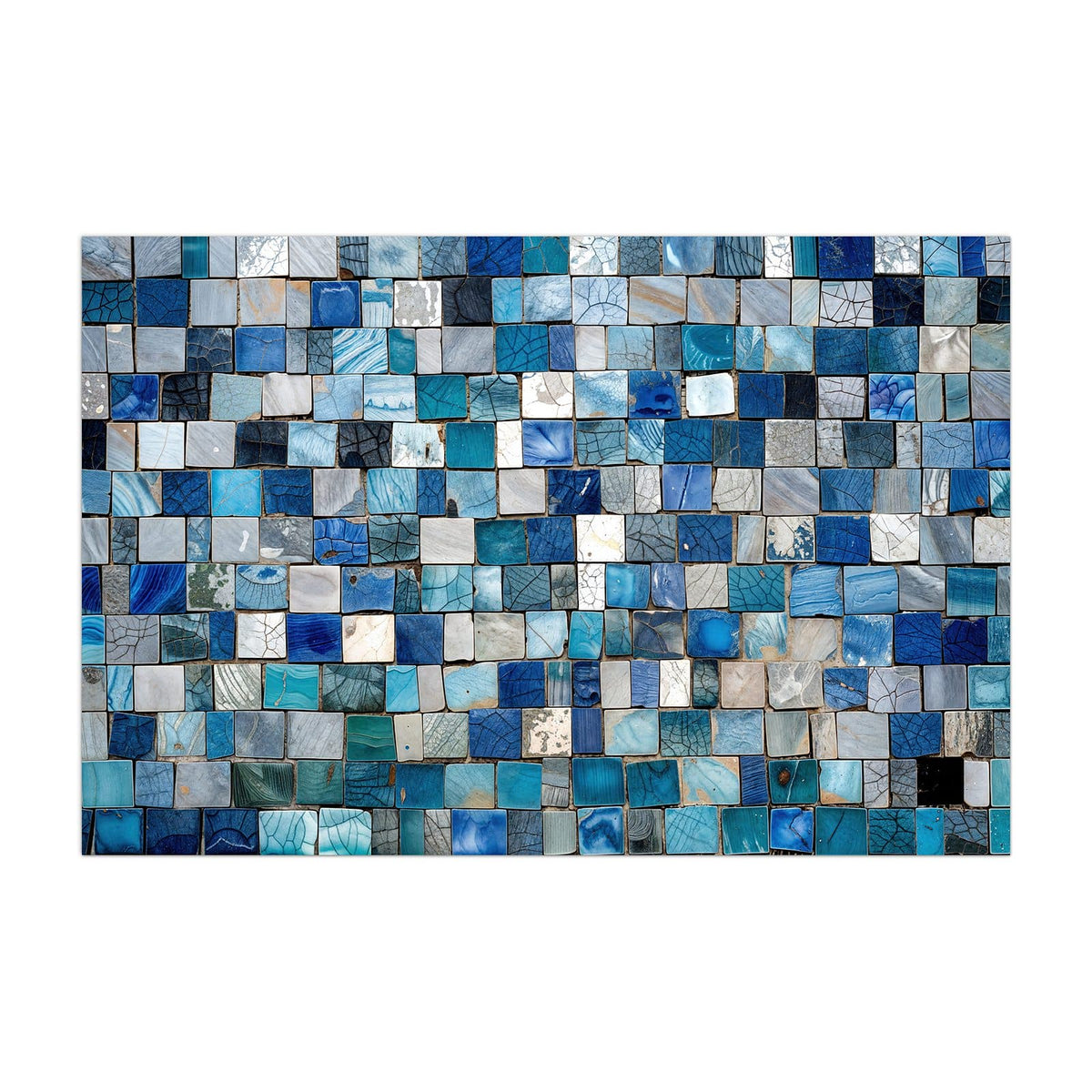 Küchenrückwand aus Glas Blaue Marmorfliesen im Hochformat, Motiv bildfüllend von vorn