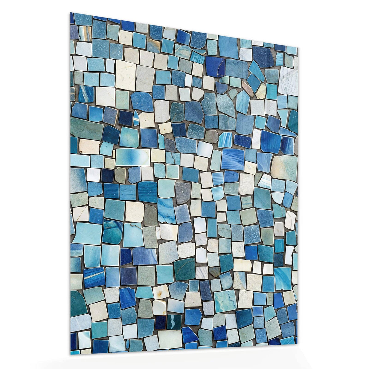 Echtglas, 4 mm – kein Acryl, keine Folie – Wandbild - Blaues Mosaik - Hochformat