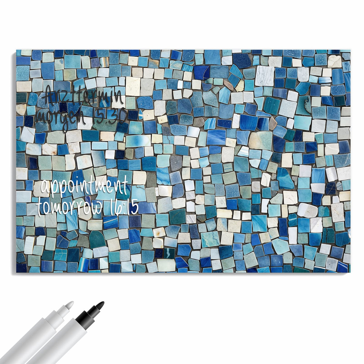 Beschreiben, abwischen, anheften – Metall Magnettafel - Blaues Mosaik