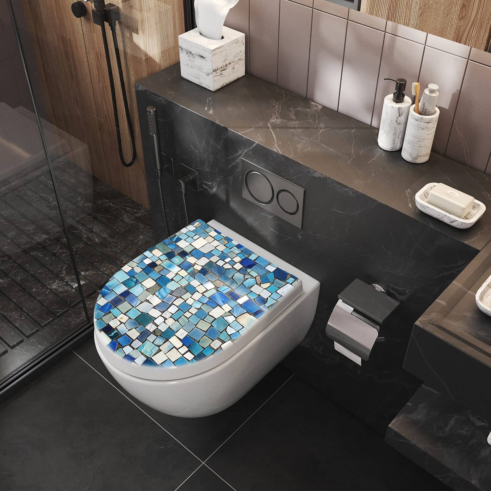 WC-Sitz mit Absenkautomatik Bunte Kachelmuster