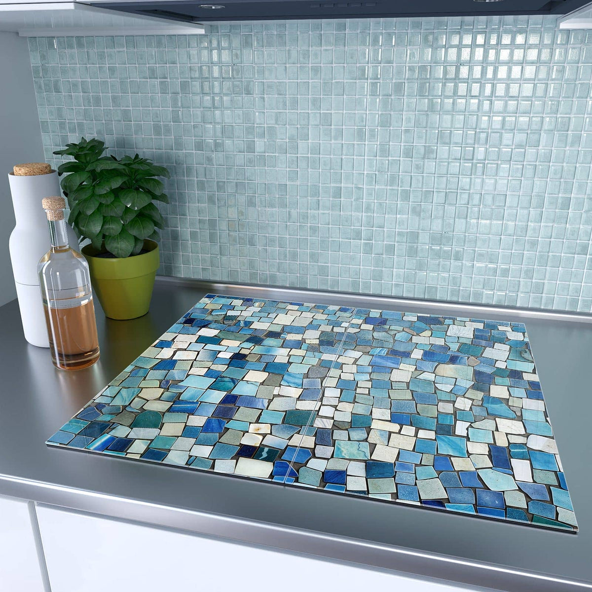 Herdabdeckplatte Blaues Mosaik – Mosaik aus blauen Bruchsteinen