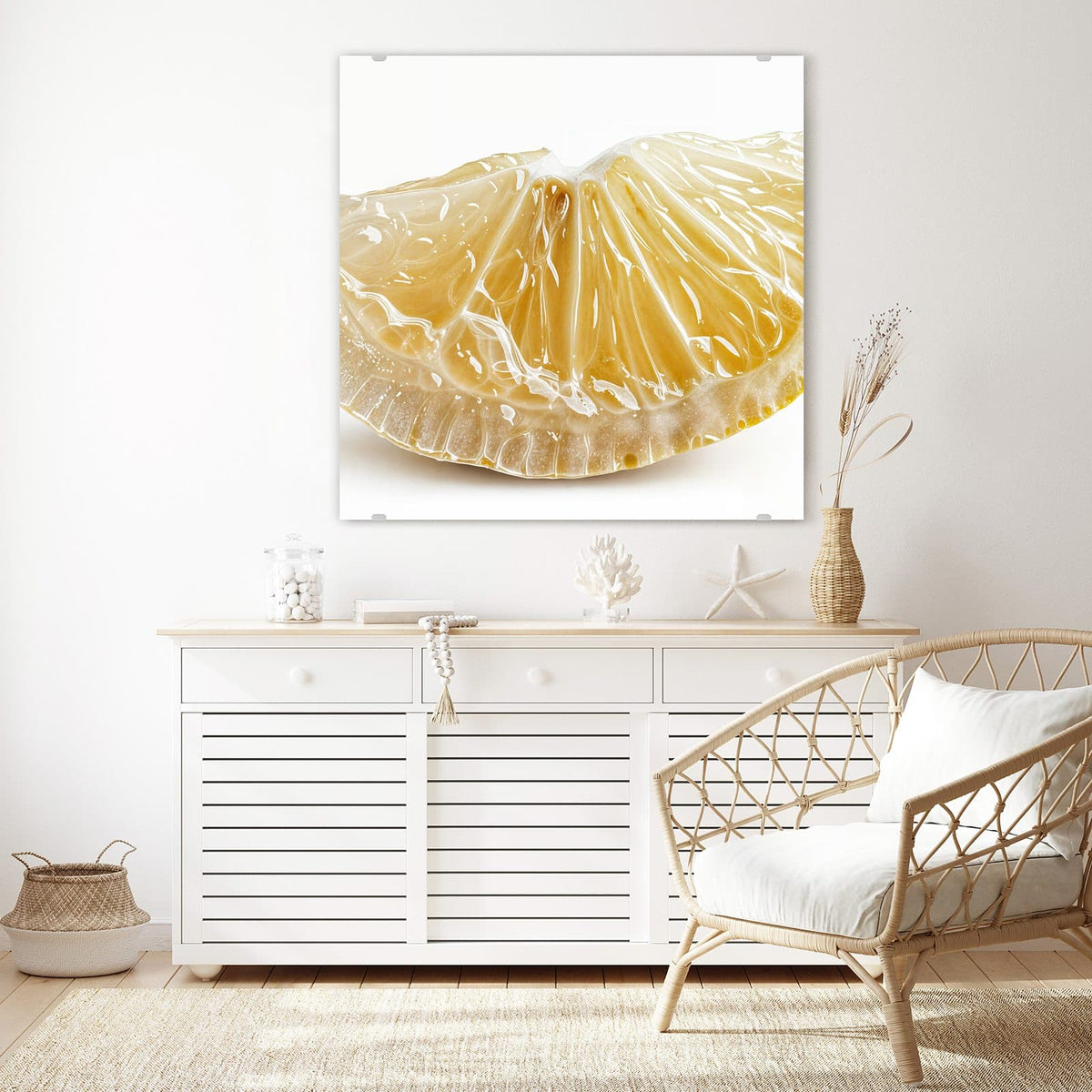 Echtglas, 4 mm – kein Acryl, keine Folie – Wandbild - Zitronenscheibe - Quadratisch
