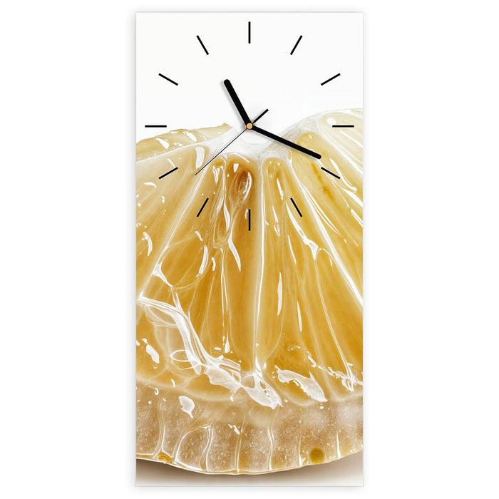 Wanduhr Zitronenscheibe aus Glas – Hochformat 30 × 60 cm mit Ziffernblatt Linie
