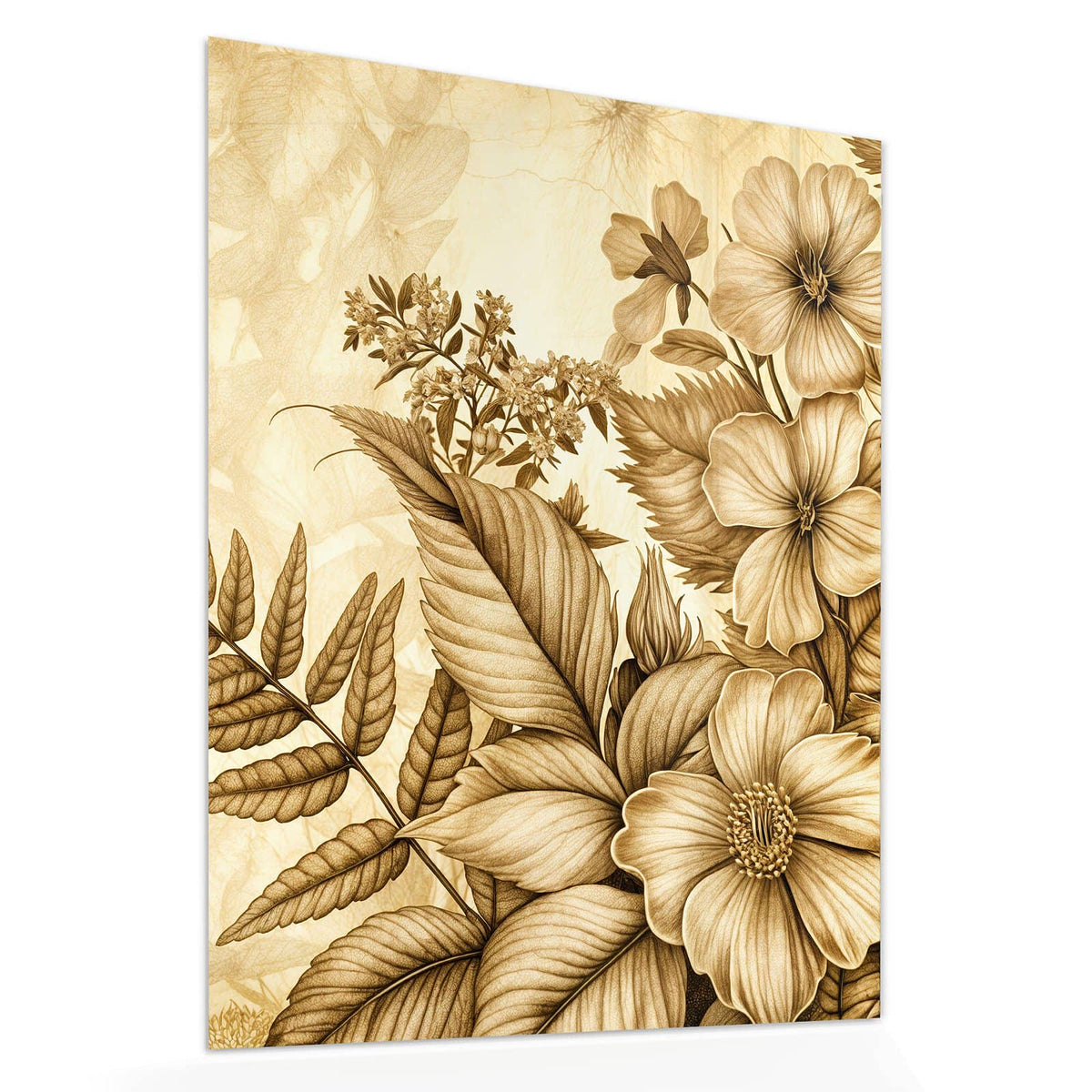 Echtglas, 4 mm – kein Acryl, keine Folie – Wandbild - Botanik in Sepia - Hochformat